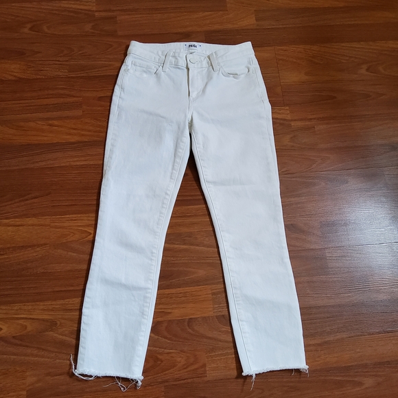 New Paige Skyline Skinny Crop “Crisp White” Raw Hem Jeans • Size 25 - Picture 1 of 8